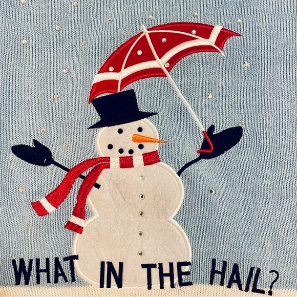 Women's “What In The Hail?” Snowman Cutest Ugly Christmas Sweater Size Medium - Picture 9 of 9